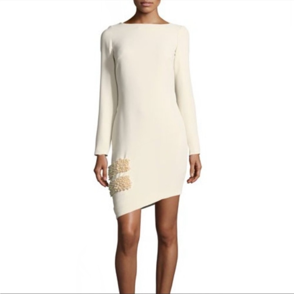 NWT Marlene Olivier Claire Long-Sleeve Asymmetric Hem Pearlescent-Trim D…